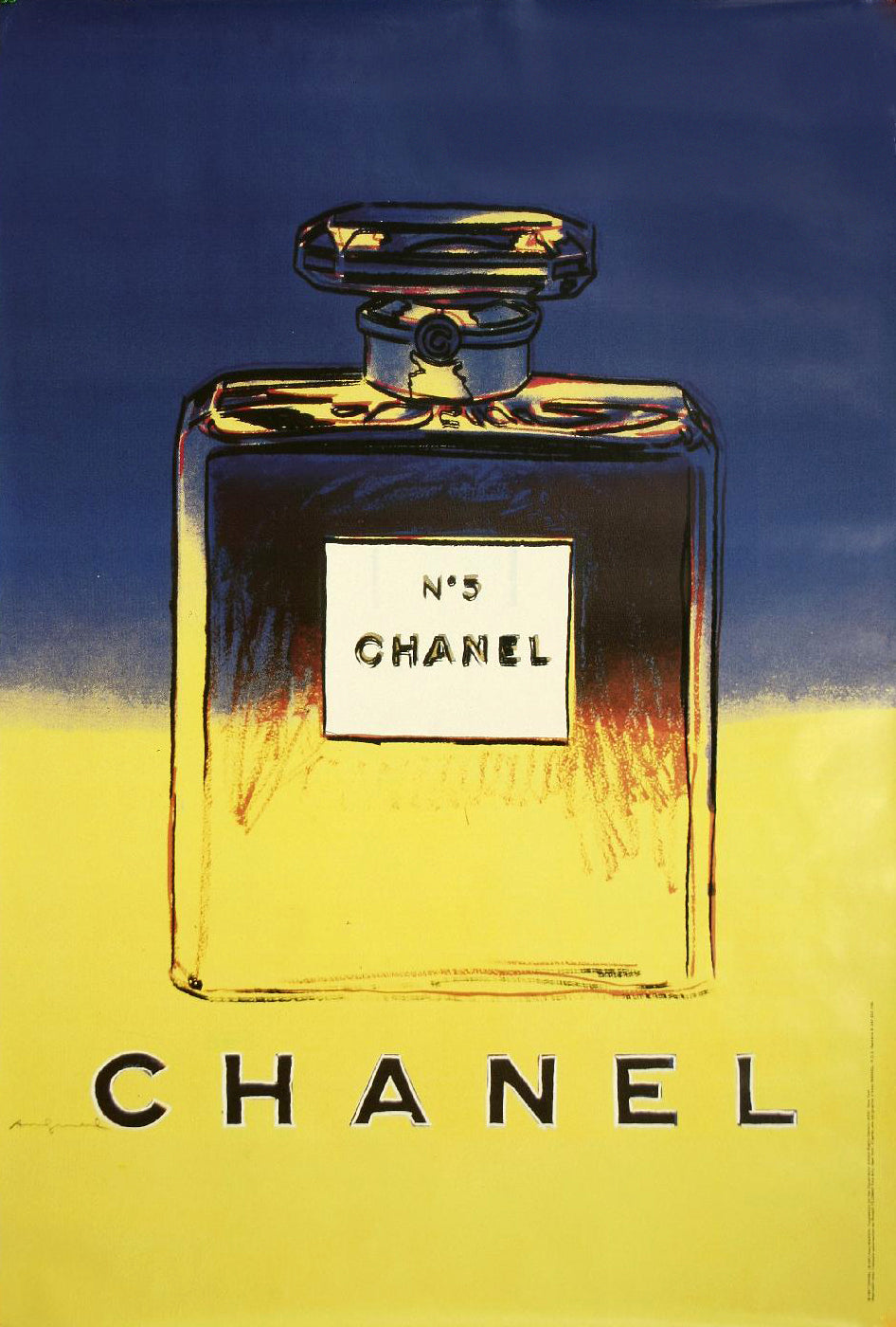 Affiche Ancienne Chanel N°5 (Version Jaune & Bleu) Par Andy Warhol, 1997