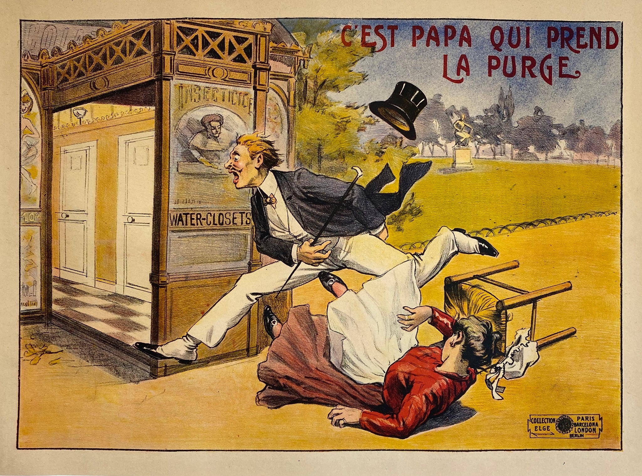 Affiche Ancienne C'est papa qui prend la purge Par la collection Elgé, Circa 1920