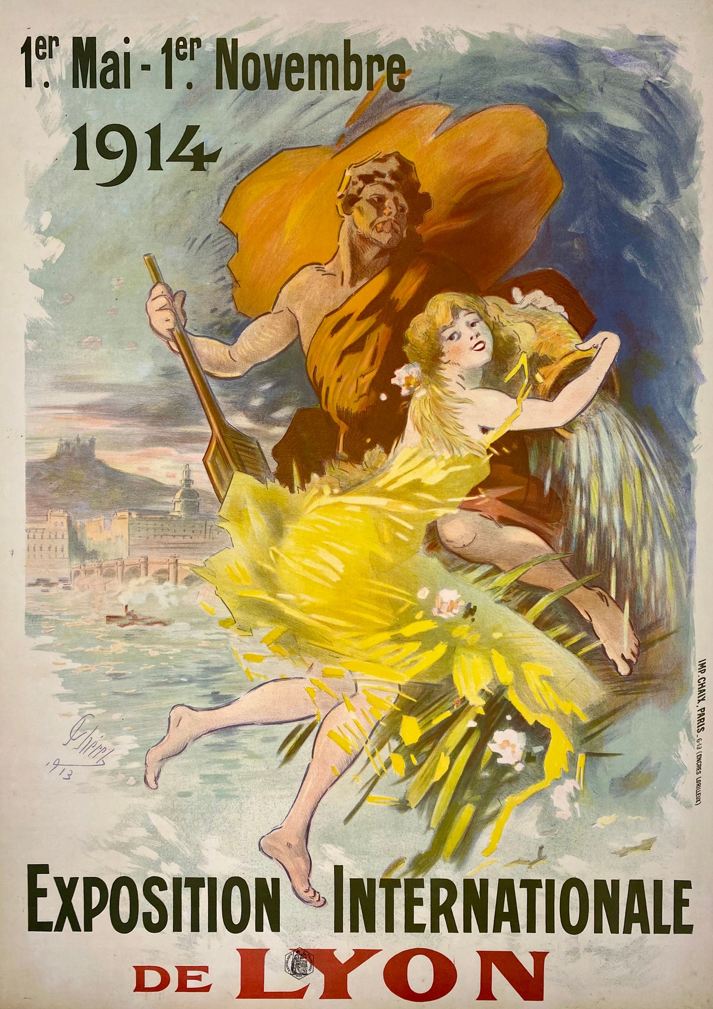 Affiche ancienne exposition internationale de Lyon - Jules Cheret 1914