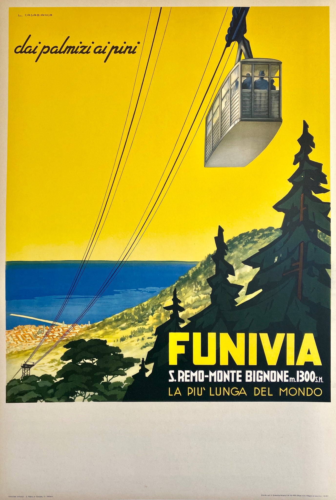 Funiva Affiche vintage Italienne - Funivia San Remo, Monte Bignone