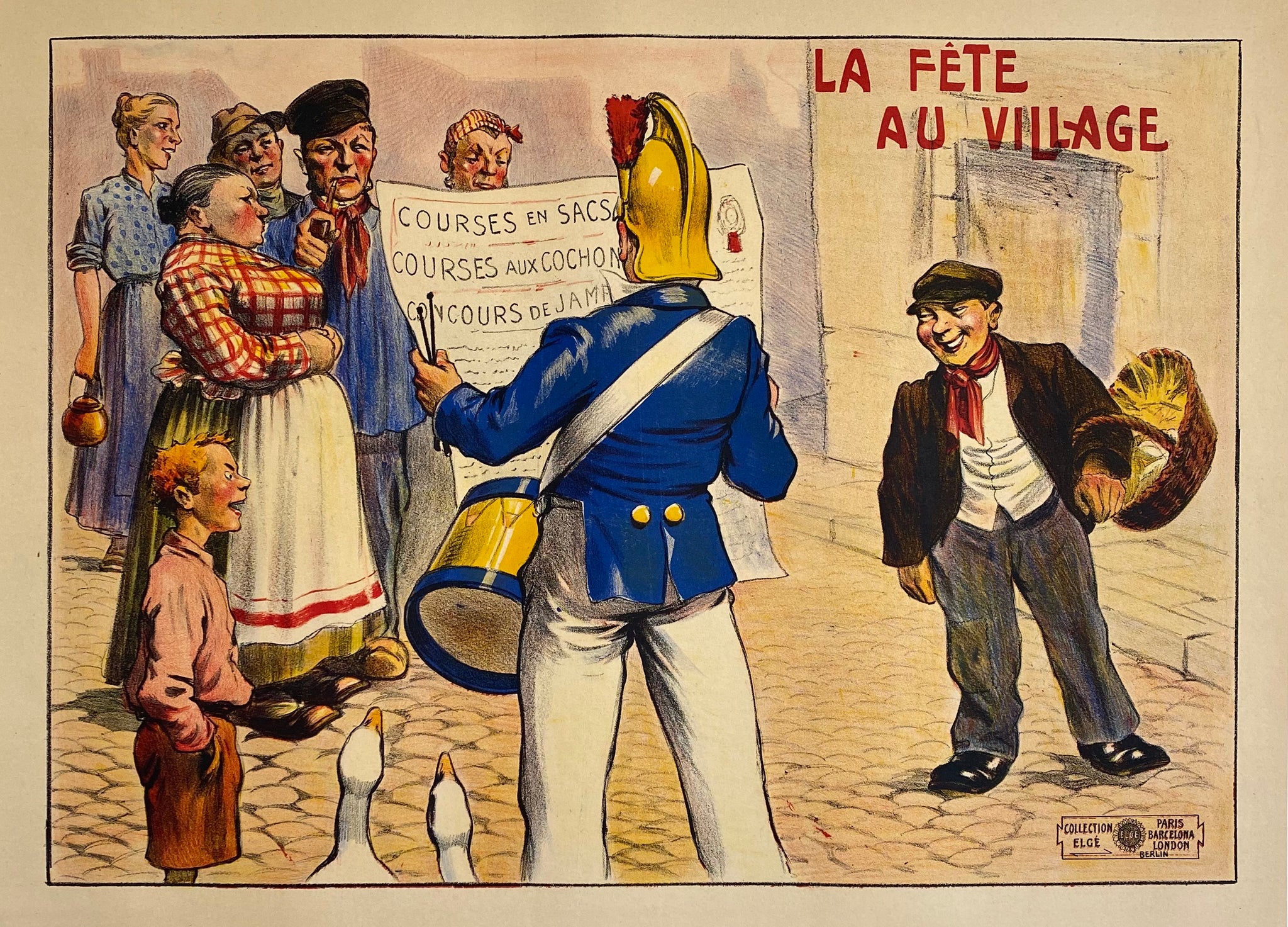 Affiche Ancienne La fête au village Par la collection Elgé, Circa 1920