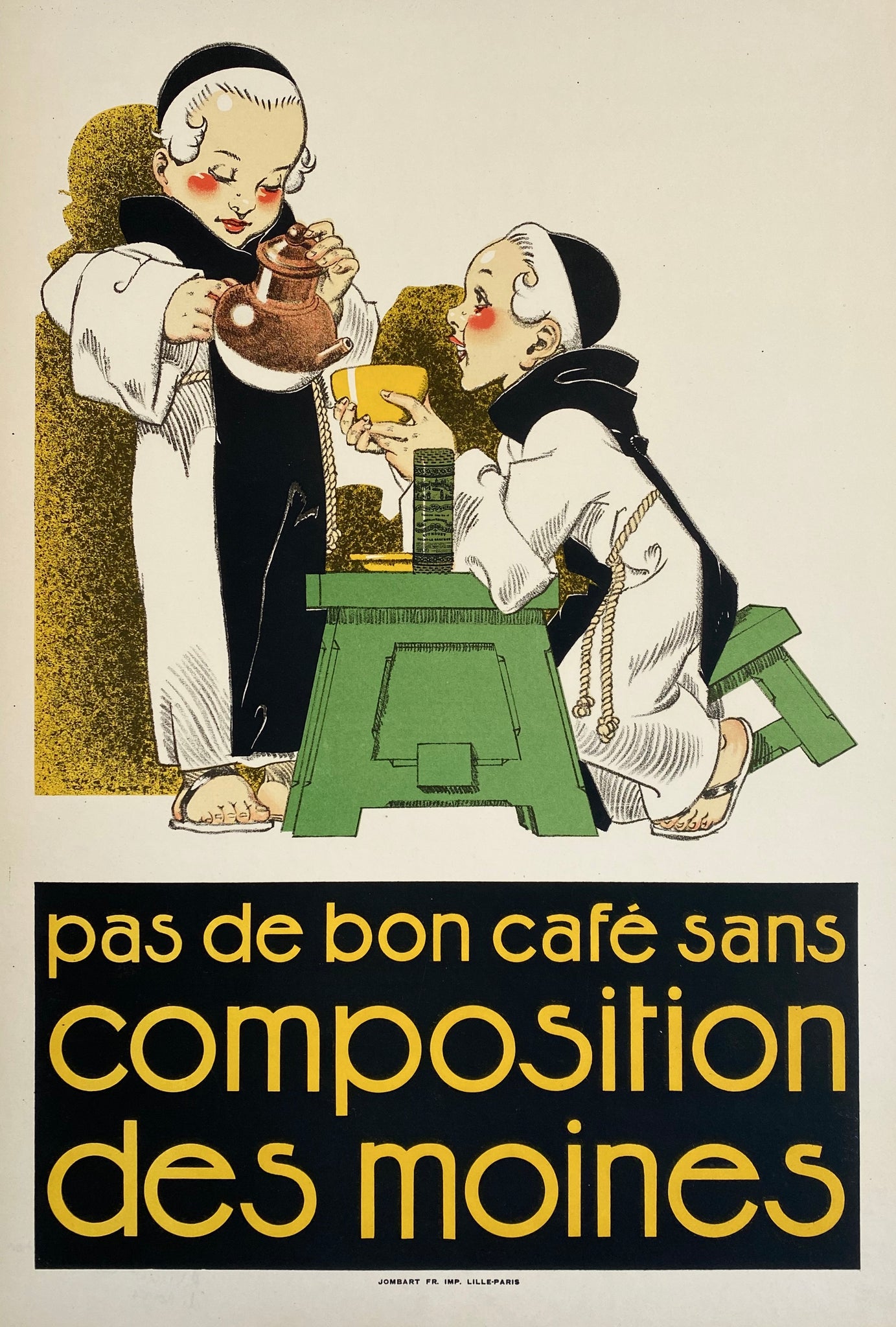 Affiche  Pas de bon café sans composition des moines Par René Vincent, 1920