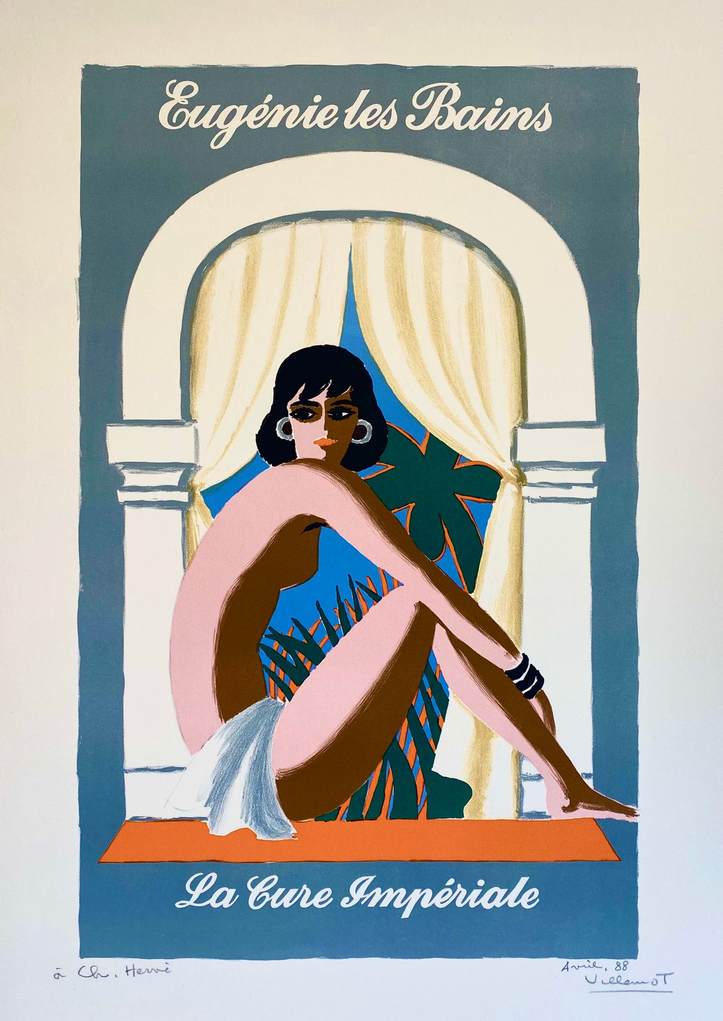 Affiche Ancienne Eugénie les bains - La cure impériale Par Bernard Villemot, 1988