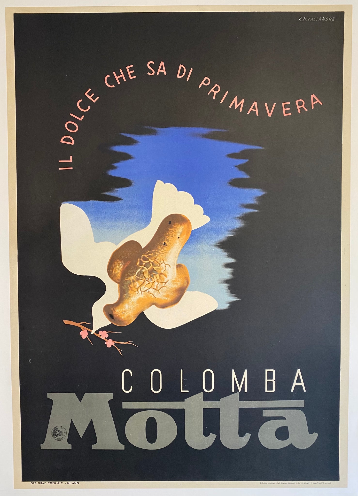 Affiche Originale Cassandre - Motta Colomba 1936 Il Dolce che sa di primavera