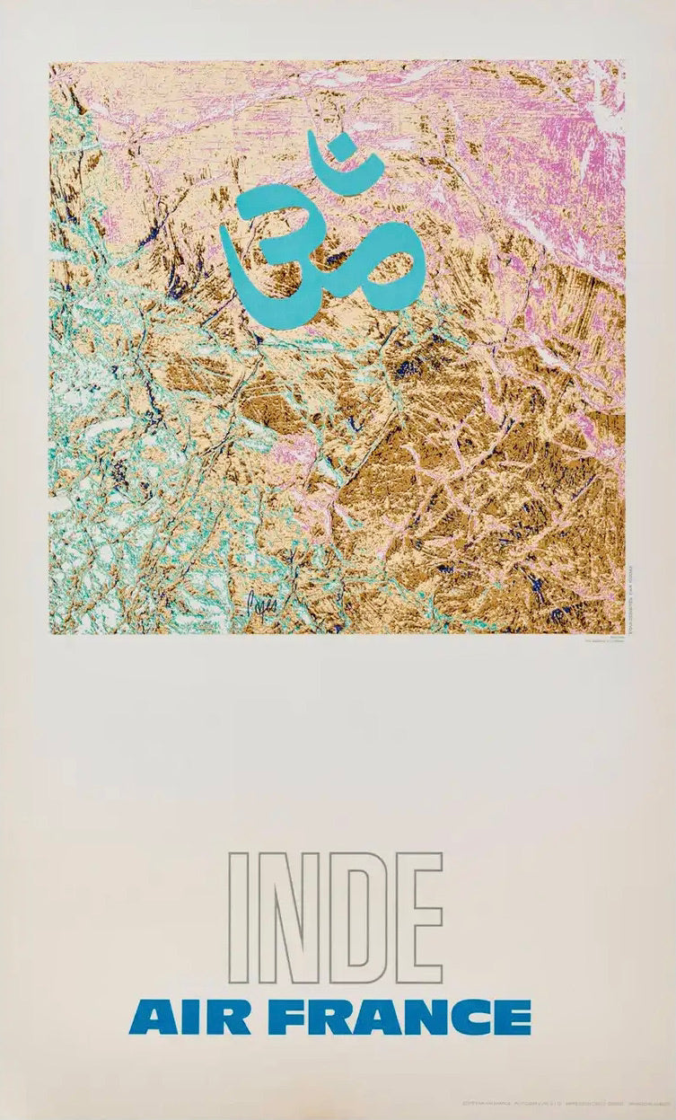Affiche Originale Aviation Air France - Inde    Par Raymond Pages, 1971