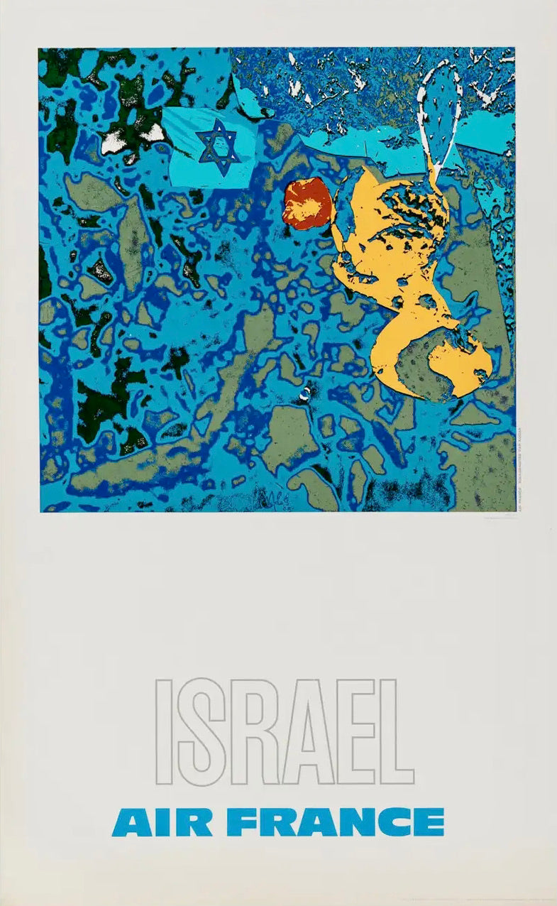 Affiche Originale Aviation Air France - Israël    Par Raymond Pages, 1971