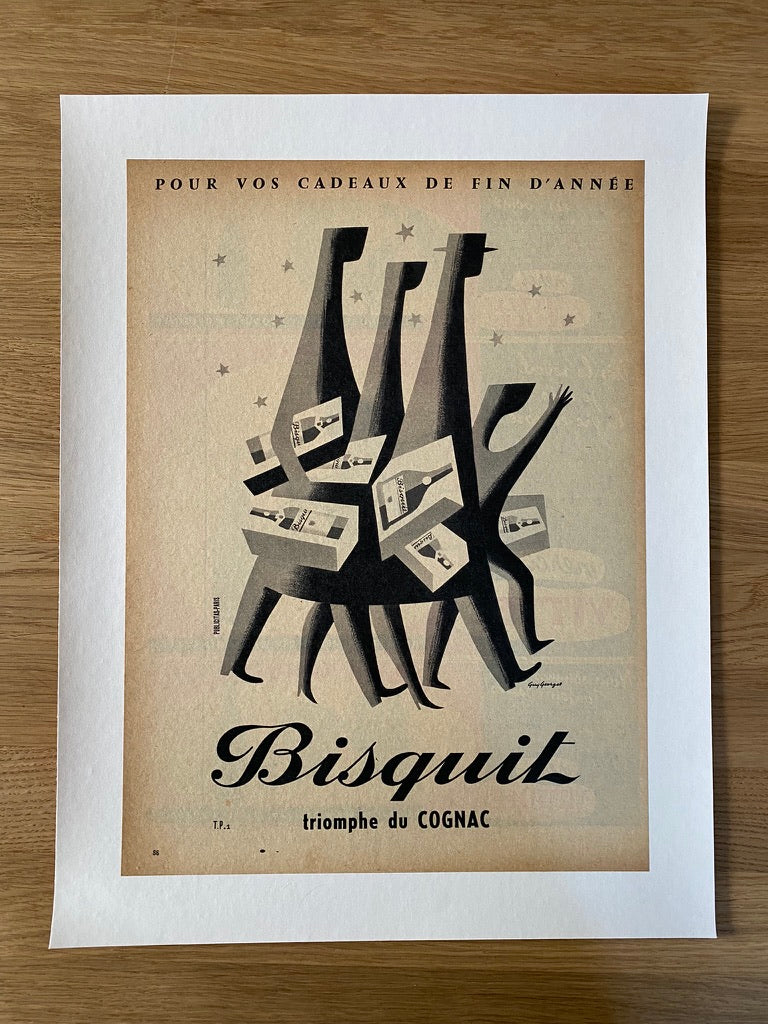Affiche Publicitaire Bisquit Triomphe du Cognac  Par Guy Georget, 1956