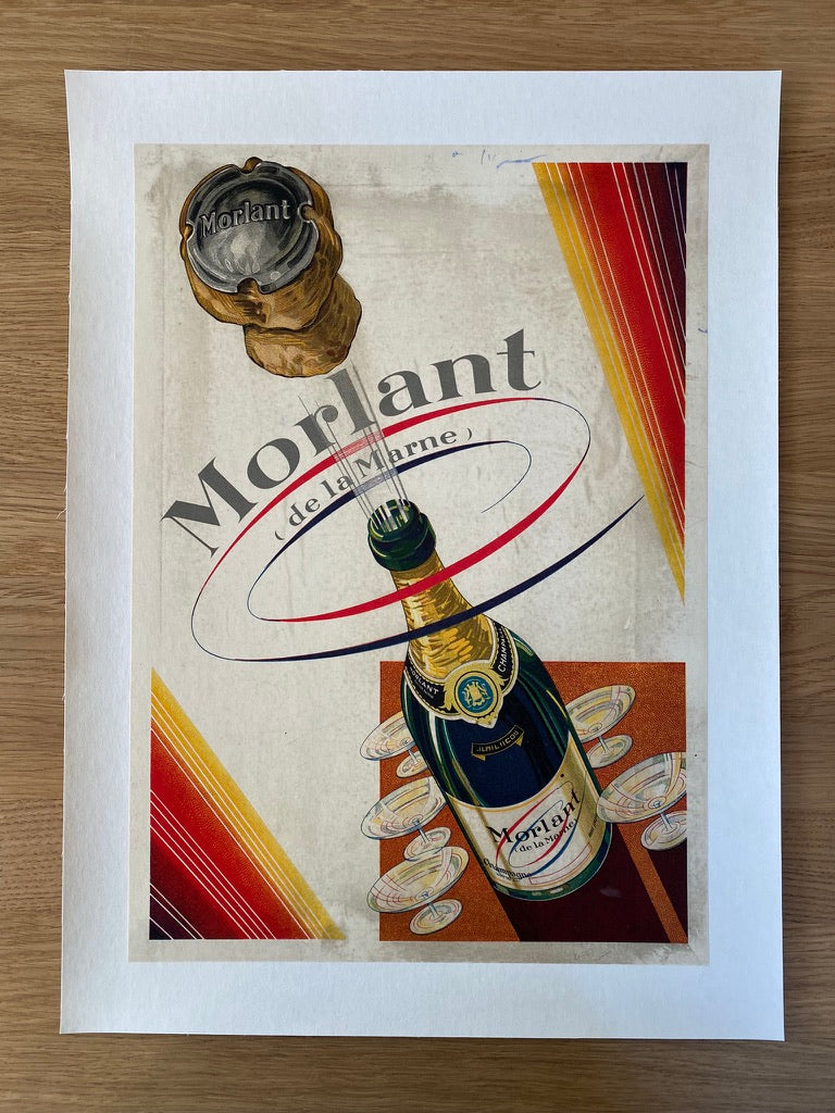 Publicité ancienne originale, provenant d'un porte menu de 1930  Champagne Morlant de la marne, une qualité incomparable, et un bouquet délicat qui le caractérise 