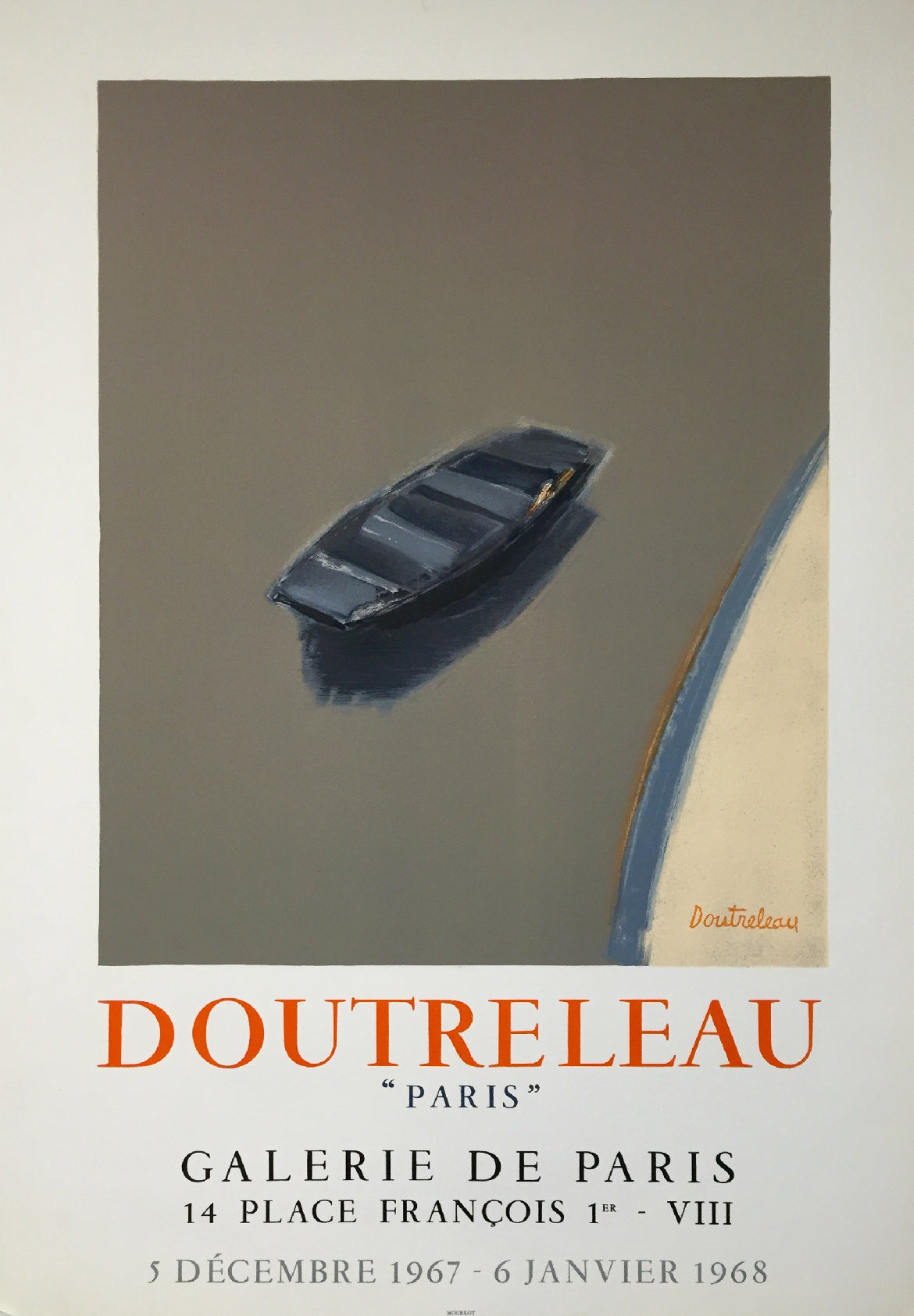 Affiche lithographique réalisée pour l'exposition  Doutreleau "Paris"  à la Galerie de Paris, du 5 Décembre au 6 Janvier 1968.