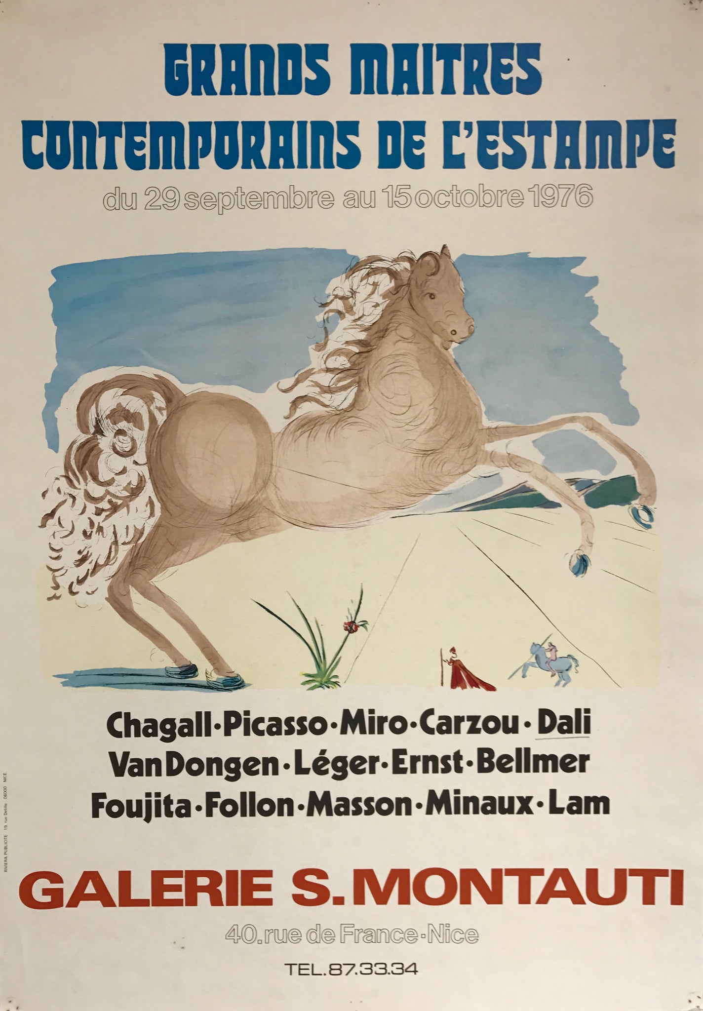 Affiche Galerie S.Montauti Par Salvador Dali, 1976  Illustration de Dali pour une exposition à la galerie S.Montauti avec les grands maîtres contemporains de l'estampe, 1976