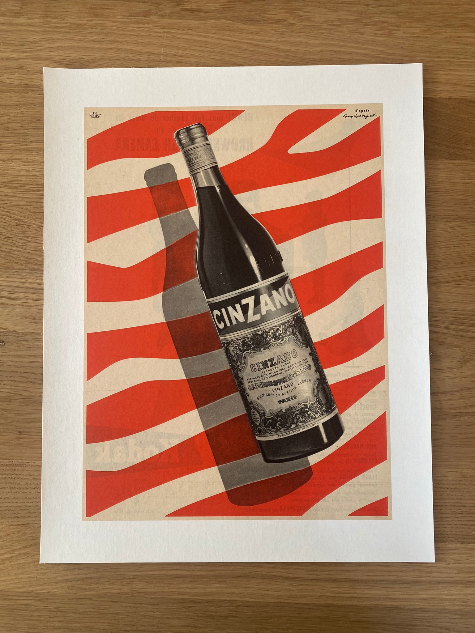 Affiche Publicitaire  Boisson Vermouth Cinzano  Par Guy Georget, 1955