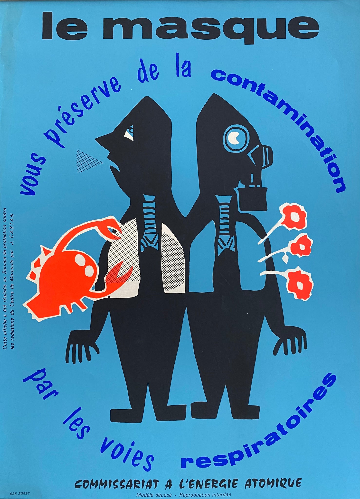 Affiche Original Le Masque- Commissariat a l’énergie atomique Par Jacques Castan, 1964
