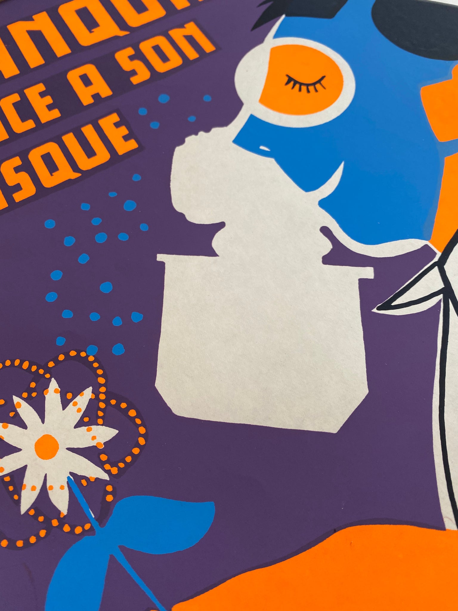 Affiche Original Tranquille grâce a son Masque - Commissariat a l’énergie atomique Par Jacques Castan, 1964