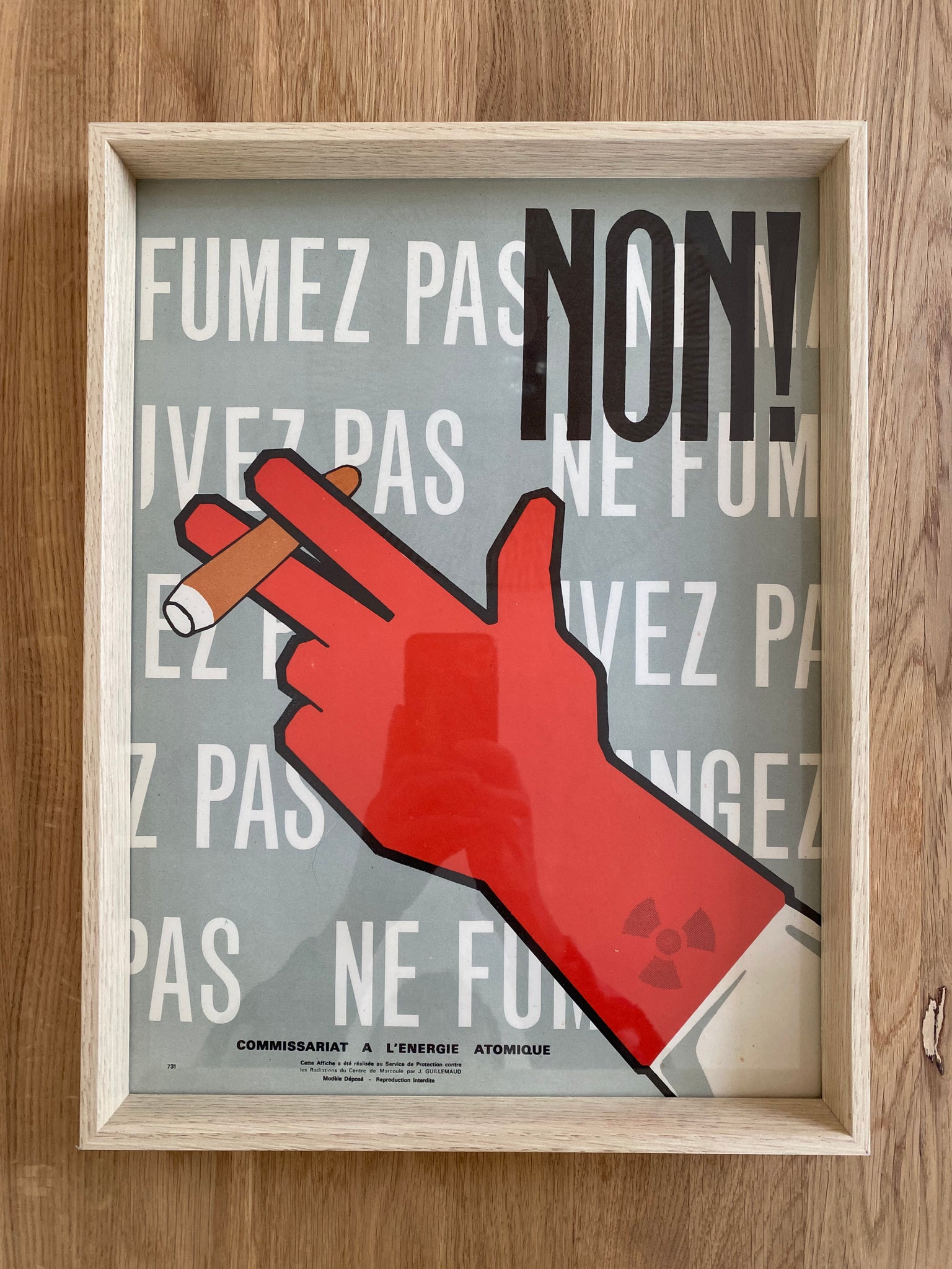Affiche Original Non! Ne Fumez pas - Commissariat a l’énergie atomique Par J Guillemaud, 1964