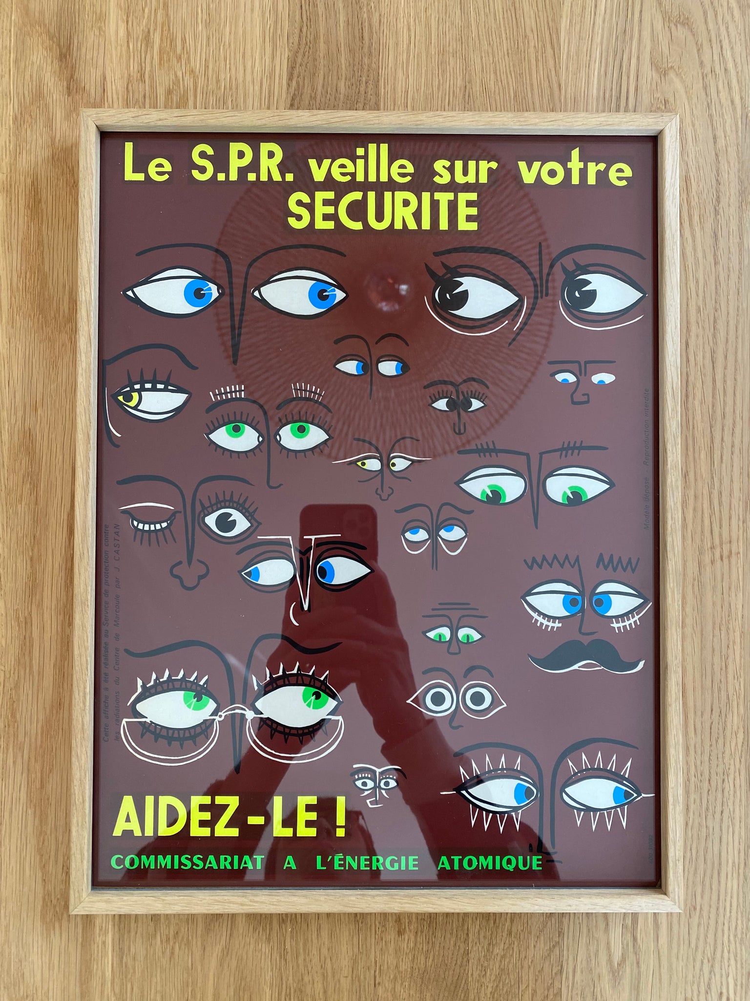 Affiche Original Le S.P.R veille sur votre Sécurité - Commissariat a l’énergie atomique Par Jacques Castan, 1964