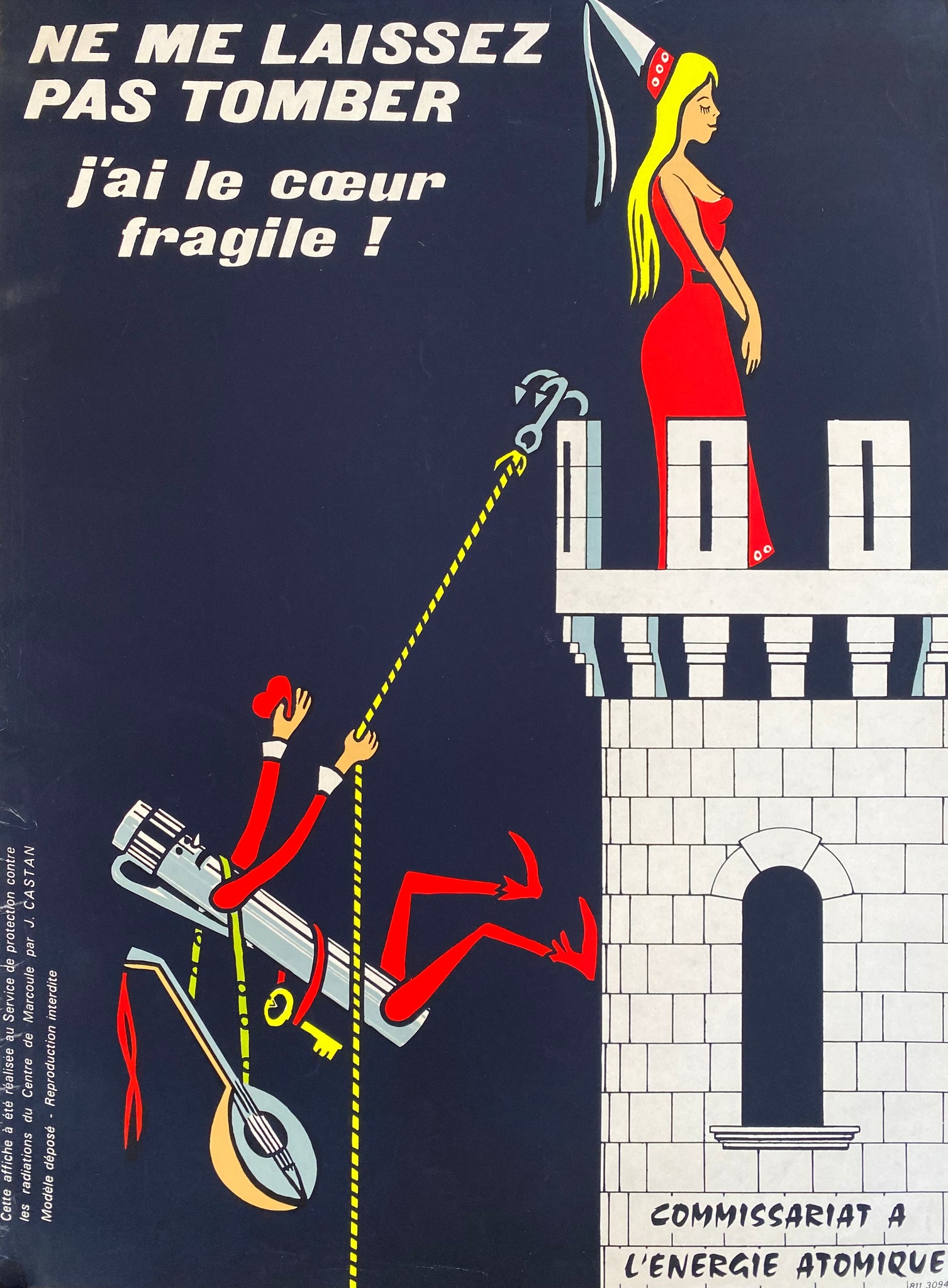 Affiche ancienne ne me laisser pas tomber j'ai le coeur fragile  Par Jacques Castan, 1964