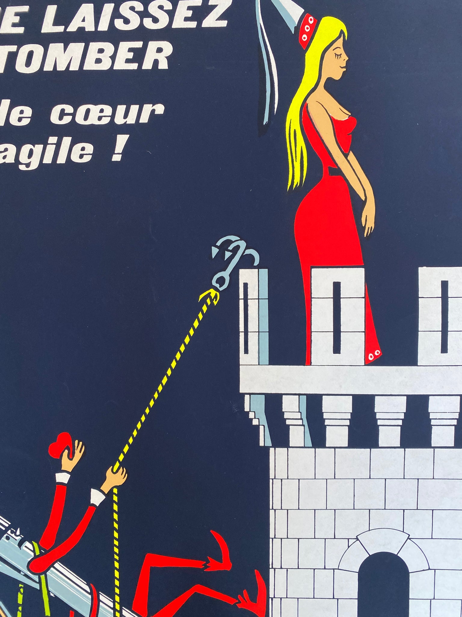 Affiche ancienne ne me laisser pas tomber j'ai le coeur fragile  Par Jacques Castan, 1964
