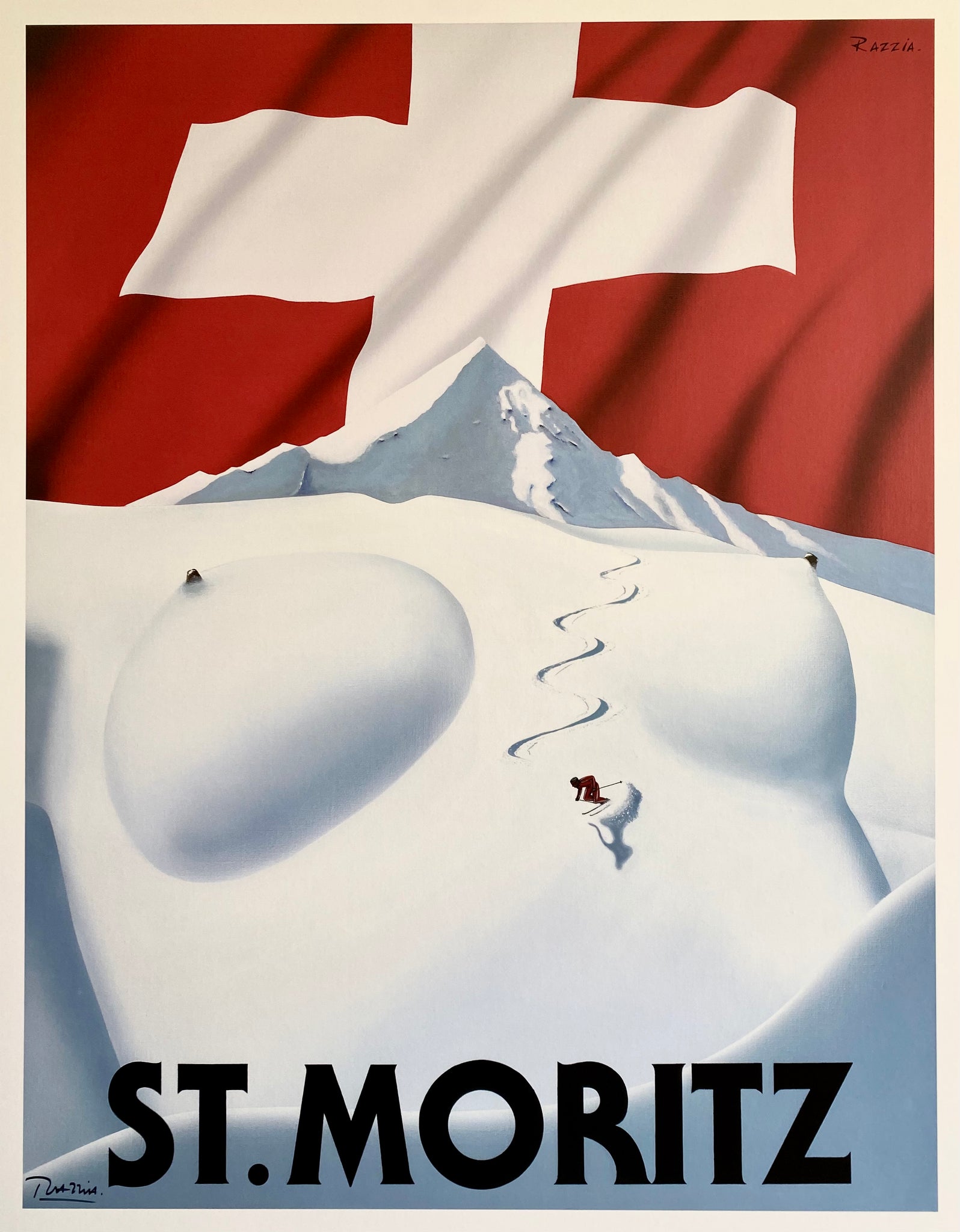 Autum Razzia Affiche originale vintage St Moritz Suisse - Razzia 1990