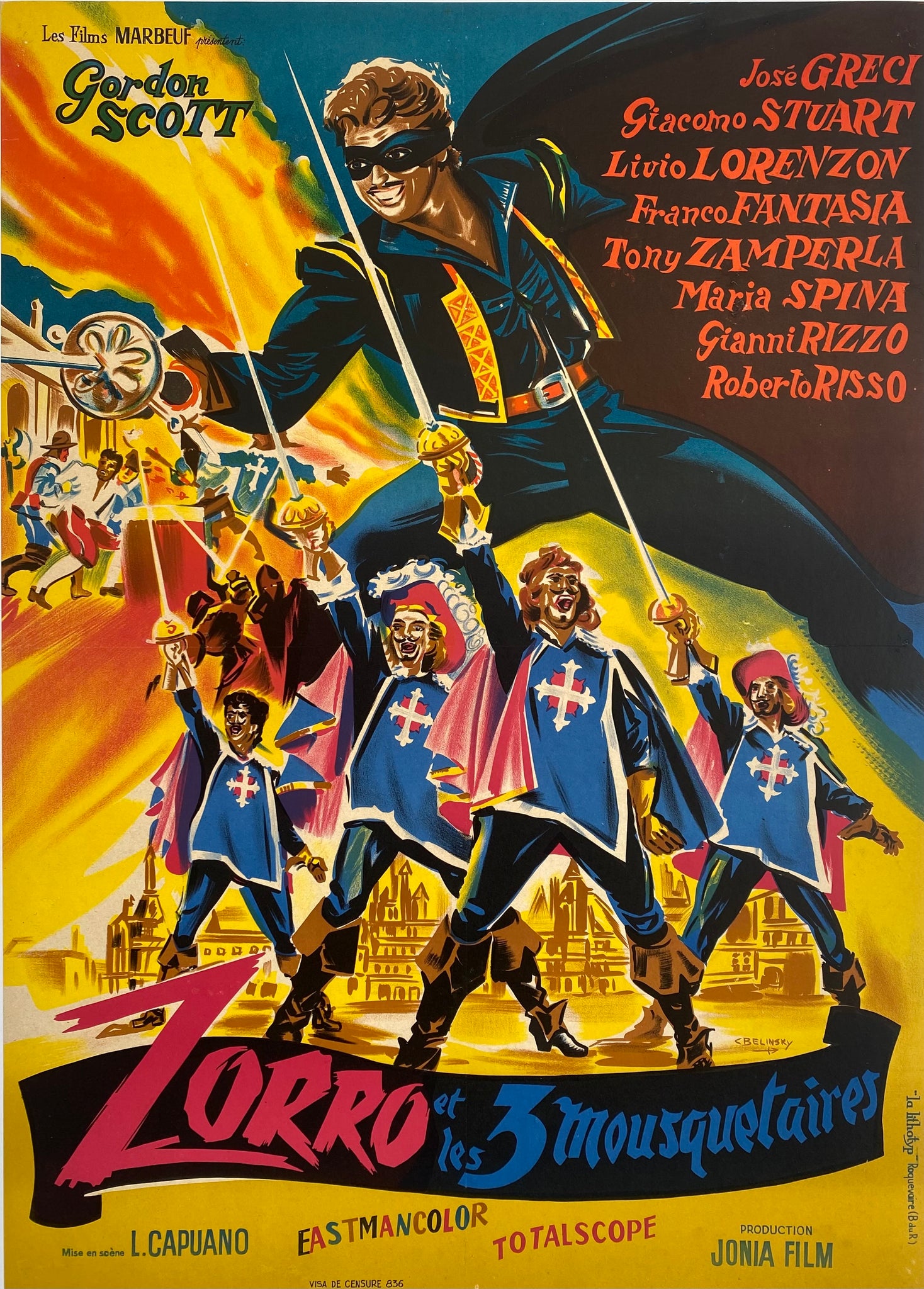 Affiche Cinéma Zorro et les 3 Mousquetaires de 1963. 