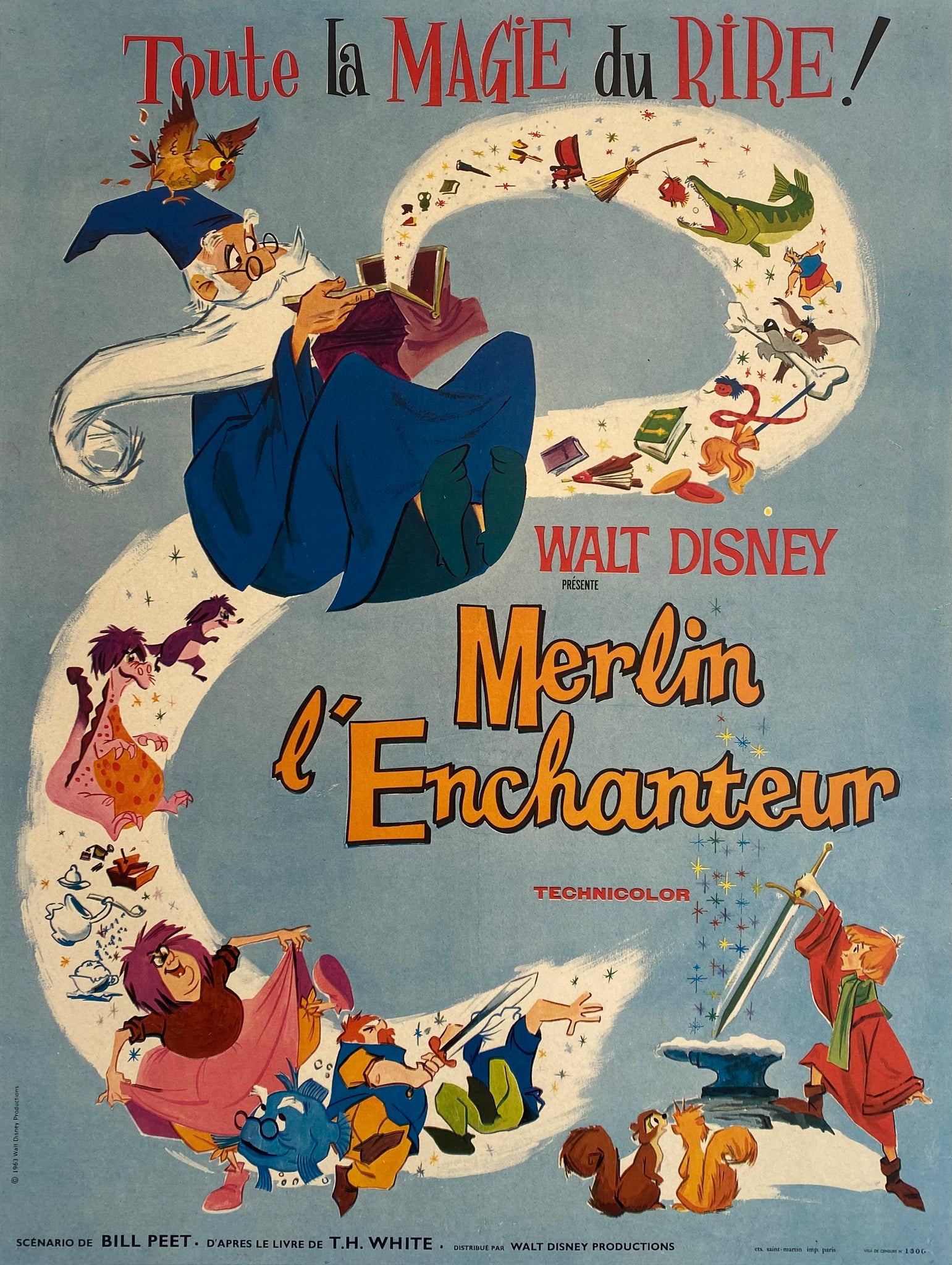 Affiche Cinéma Merlin l'Enchanteur de 1963. 