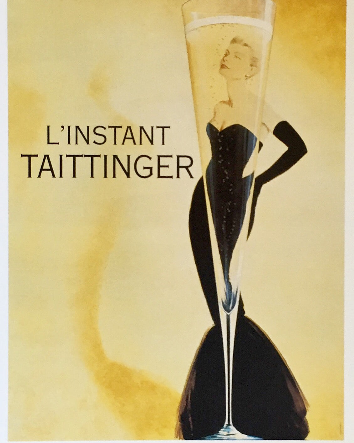 Affiche Publicitaire L'instant Taittinger - 1980  Affiche Publicitaire originale visant à promouvoir les Champagnes Taittinger, très décorative 