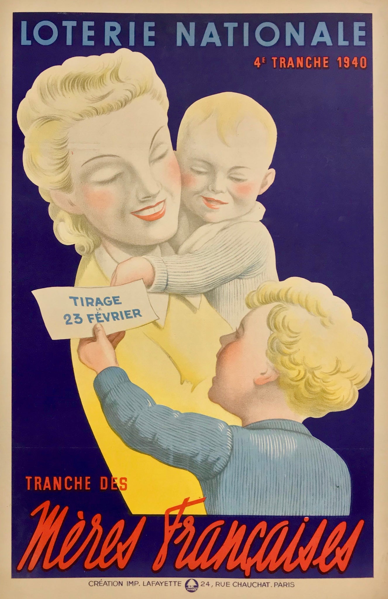 Affiche Loterie Nationale - Tranche des mères Française Par Besniard, 1940