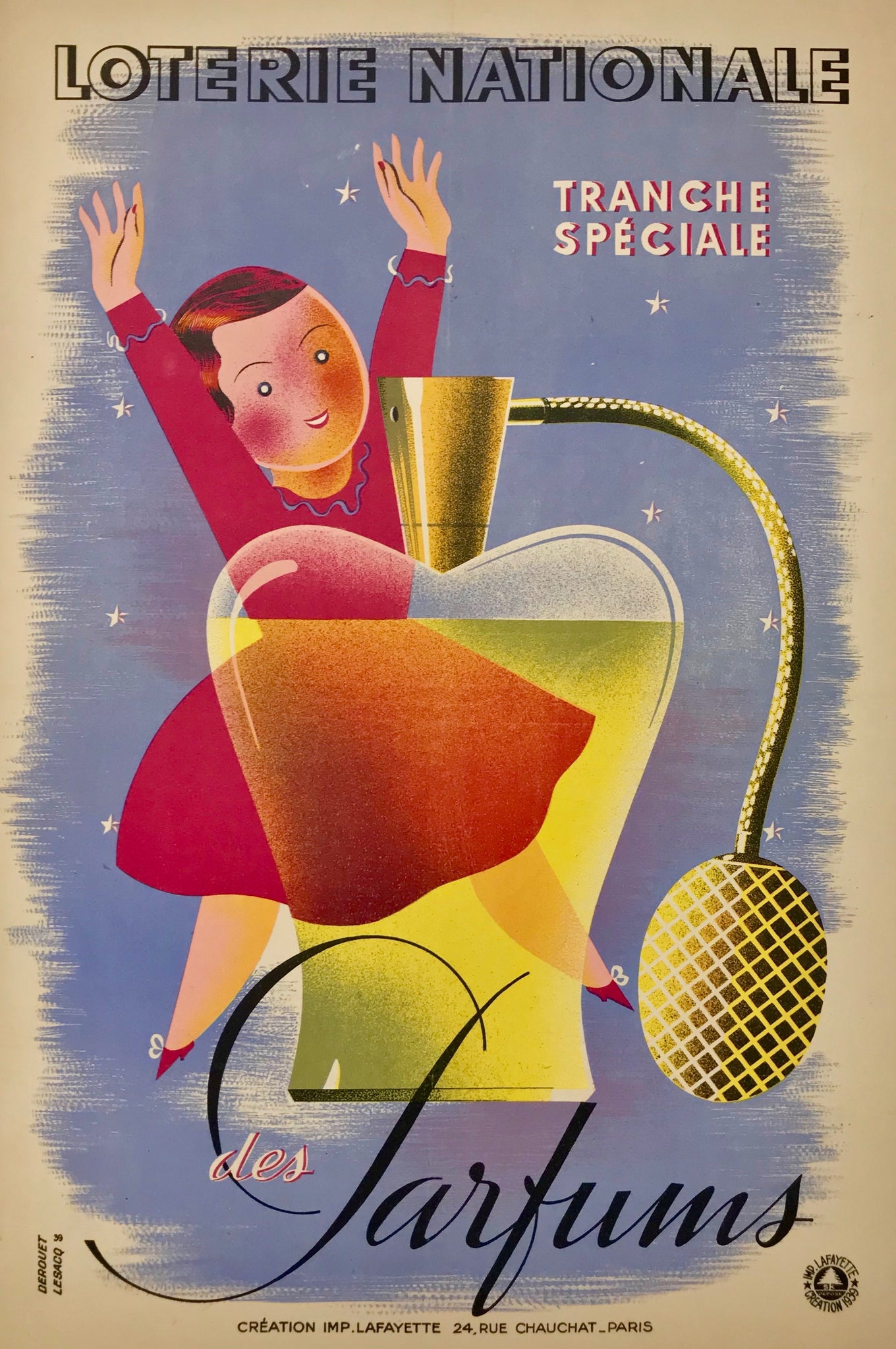 Affiche ancienne Loterie nationale Tranche des parfums  Par Derouet Lesacq, 1939