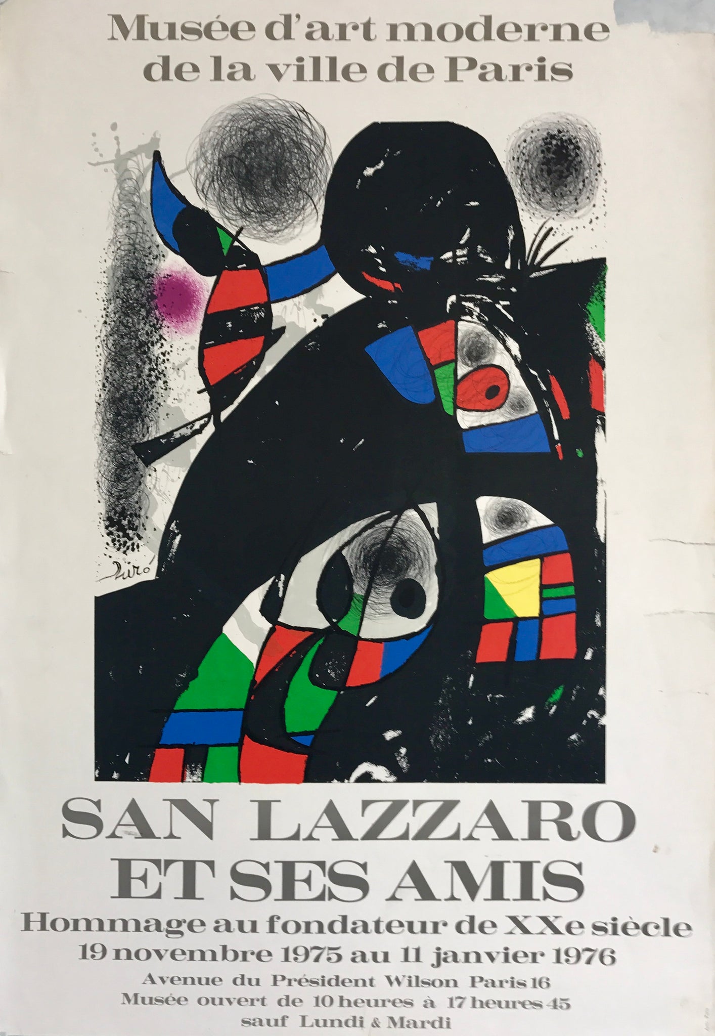 Affiche originale Musée d'art moderne de la ville de Paris Par Miro, San Lazzaro et ses amis, 1976