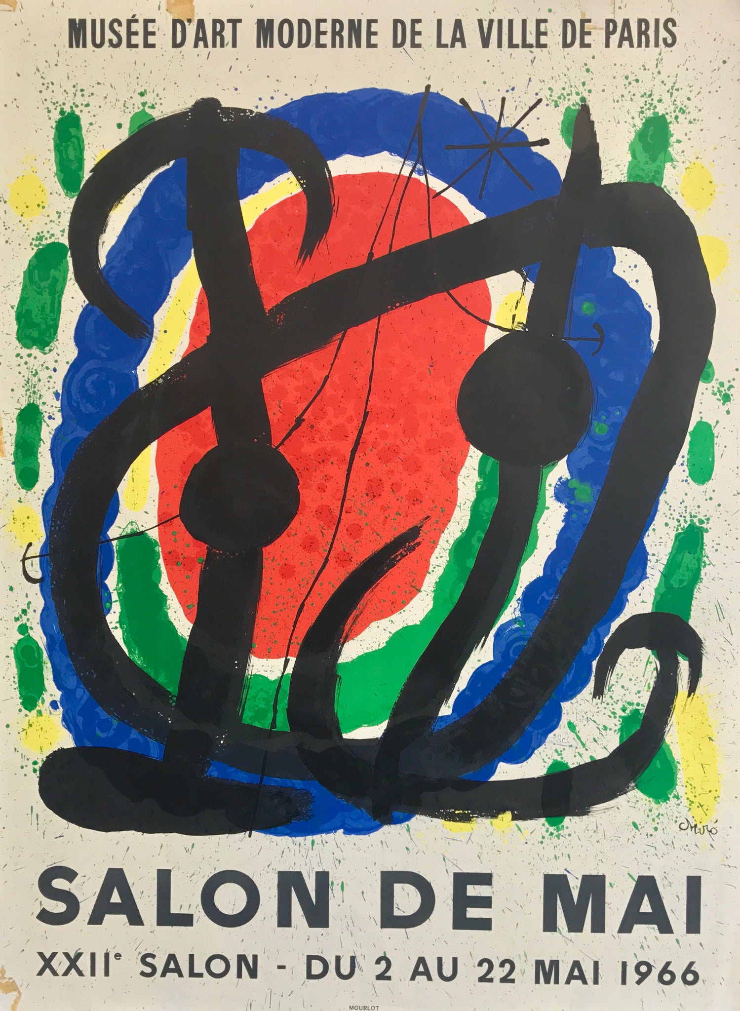 Affiche lithographique réalisée par le Musée d'art Moderne de la ville de Paris,   Pour annoncer le 22e Salon de Mai qui se déroulera du 2 au 22 Mai 1966   L'affiche reprend un visuel d'une Oeuvre de Miro 