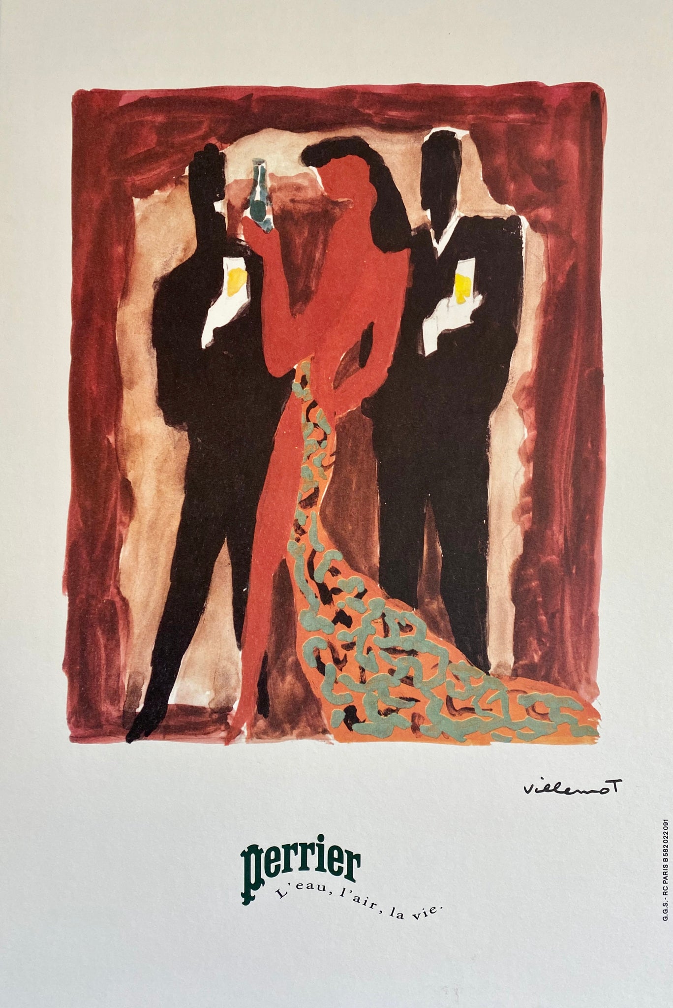 Affiche ancienne Perrier - L'eau L'air La Vie Par Bernard Villemot, 1983