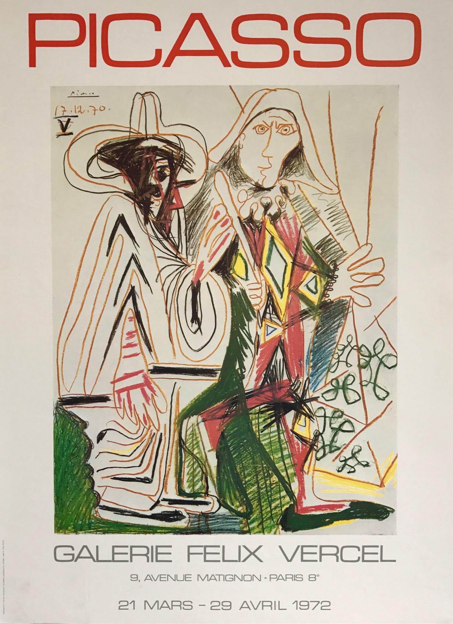Affiche ancienne Galerie Félix Vercel Par Pablo Picasso, 1972