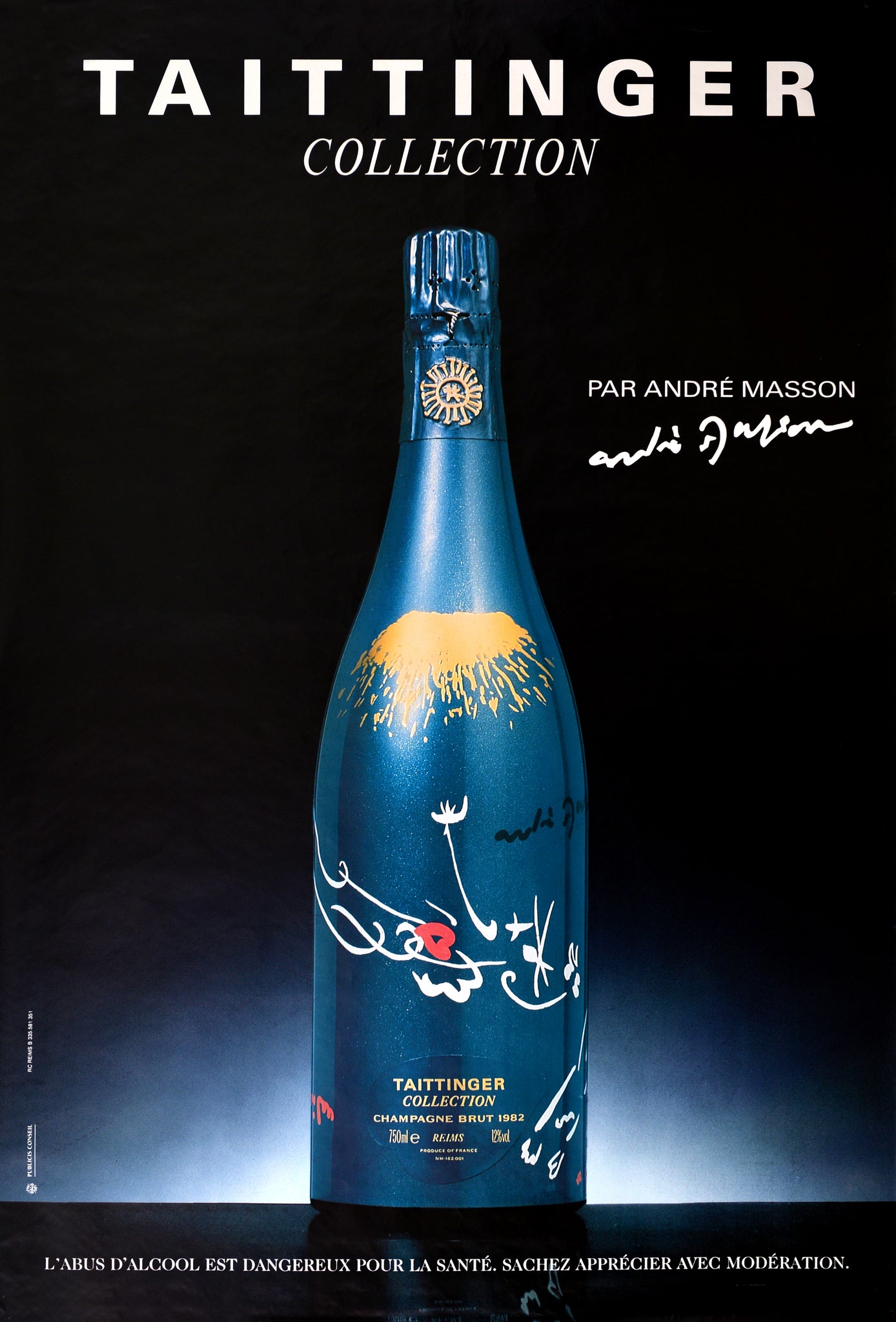 Affiche Publicitaire Champagne Taittinger Collection par André Masson,  1987