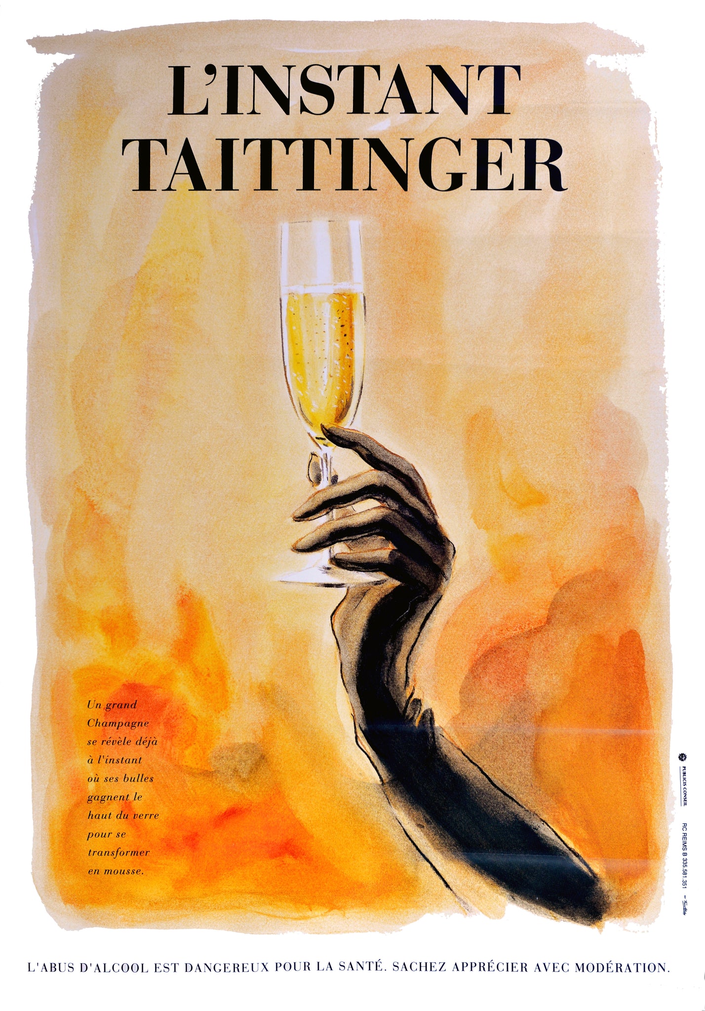 Affiche Publicitaire L'instant Taittinger - Coupe de Champagne Publicis Conseil, 1985