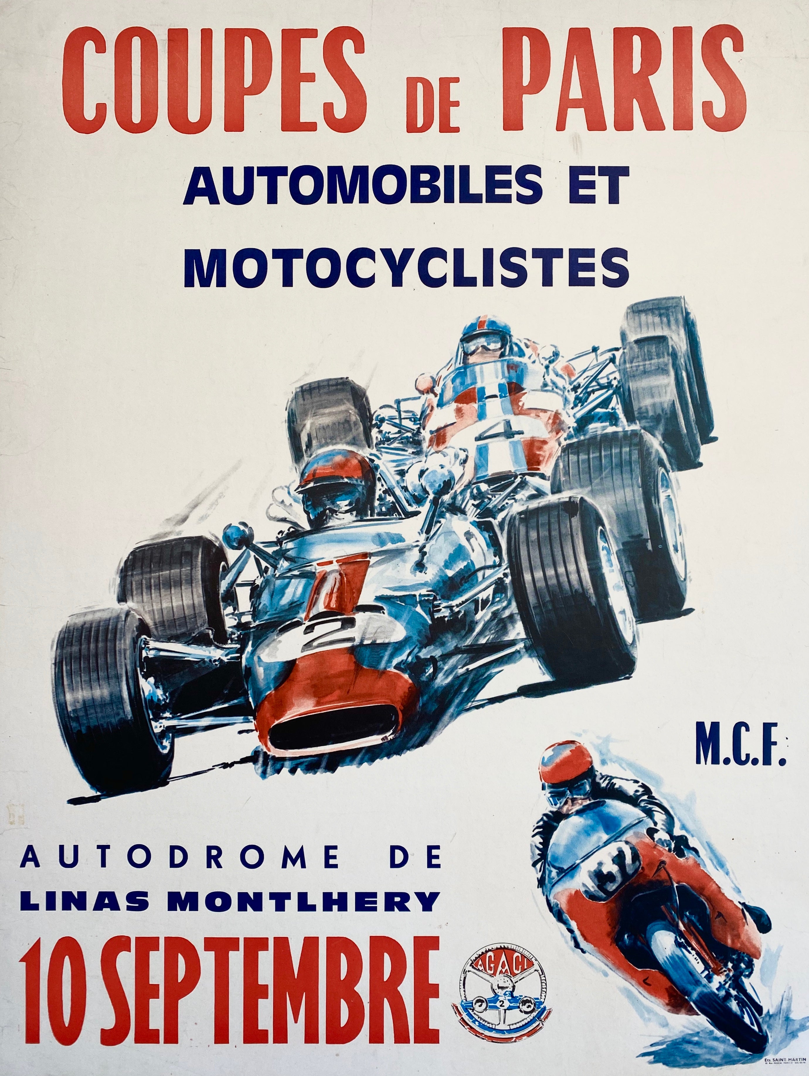 Poster Haute Qualité 50x70cm - Affiche Vintage Montlhéry Auto Coupes De Paris 1970