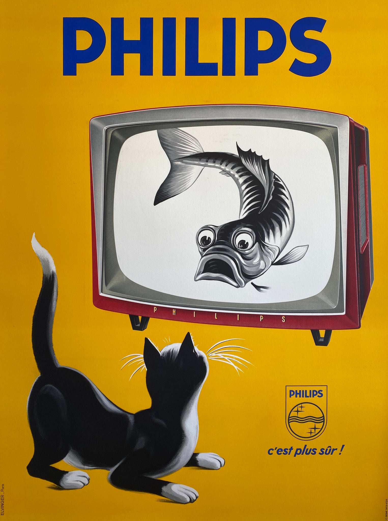 Affiche ancienne Philips c'est plus sûr ! 1956