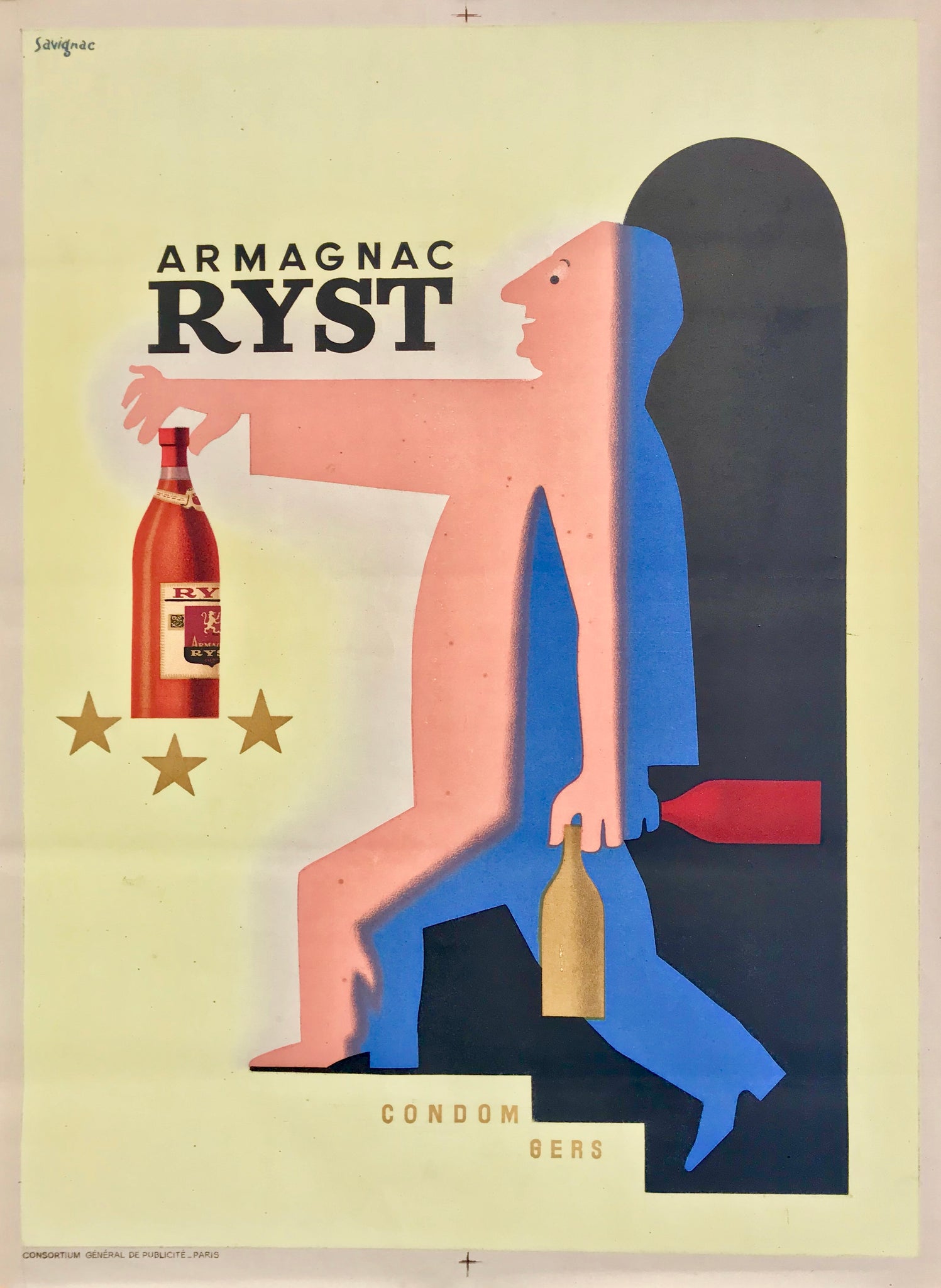 Affiche vintage Lithographique Armagnac Ryst  Par Raymond Savignac, 1943