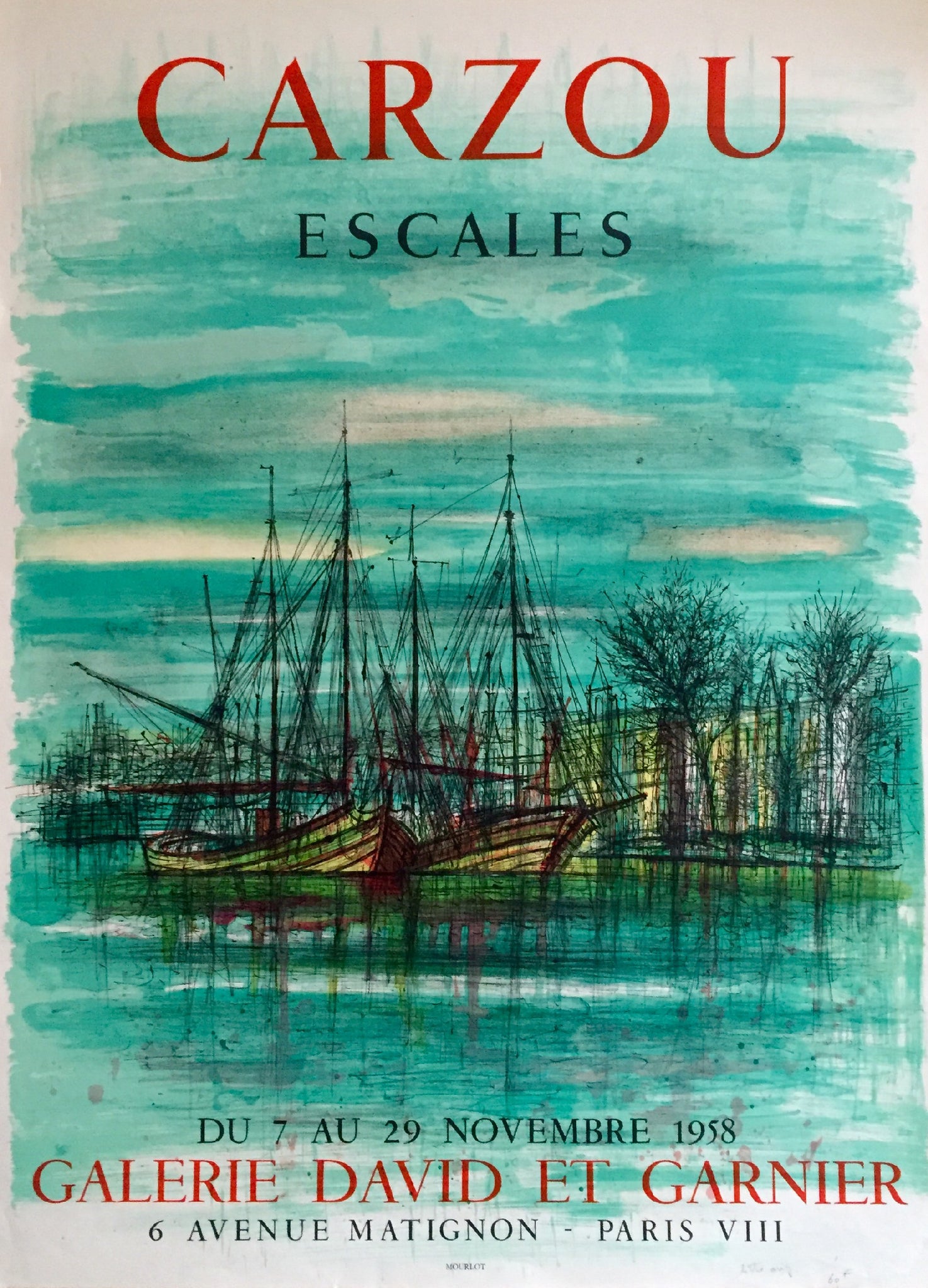 Affiche originale "Escales "galerie David et Garnier Jean Carzou, 1958