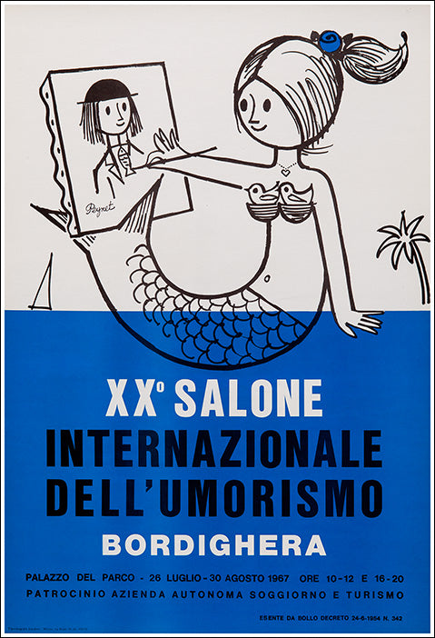 Affiche Ancienne XX Salone Internazionale dell'umorismo Bordighera Par Raymond Peynet, 1967